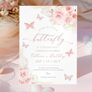 Butterfly Invitation Butterfly Birthday Invitation Girls Butterfly Theme Invitation Pink Butterfly Party EDITABLE Instant Download BD87