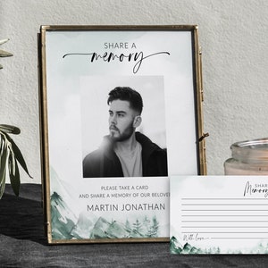 Green Mountain Share A Memory Sign & Cards Funeral Memory Card For Man Women Printable Share A Memory Card Funeral Share A Memory Sign #F61