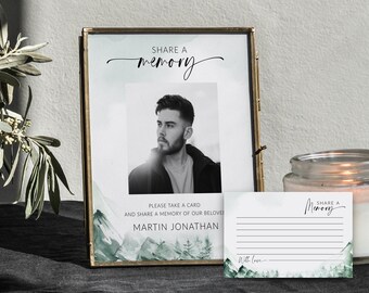 Green Mountain Share A Memory Sign & Cards Funeral Memory Card For Man Women Printable Share A Memory Card Funeral Share A Memory Sign #F61