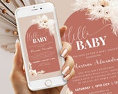 Digital Baby Shower Electronic Invite, Evite Invitation Template Terracotta Boho Pampas Grass Invite Smartphone, Instant Download #BB241