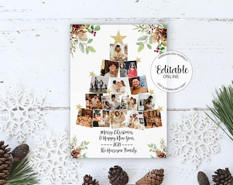 Merry Christmas Photo Collage Card Template Christmas Tree Holiday Card Template Christmas Tree Photo Card Collage Template #C2