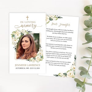 White Roses Editable Funeral Prayer Card Template White Floral Memorial Prayer Card Funeral Prayer Card Printable 2"x3,5" & 3"x5" #F15