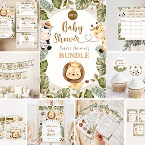Editable Safari Animals Baby Shower Bundle Safari Baby Shower Games Pack Jungle Animals Baby Shower Instant Download Gender Neutral #BB15