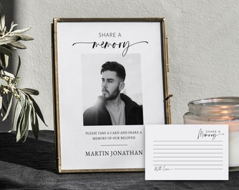 Editable Memory Sign for funeral Simple Funeral Memory Card Editable Funeral share a memory Card template Printable Instant Download F71