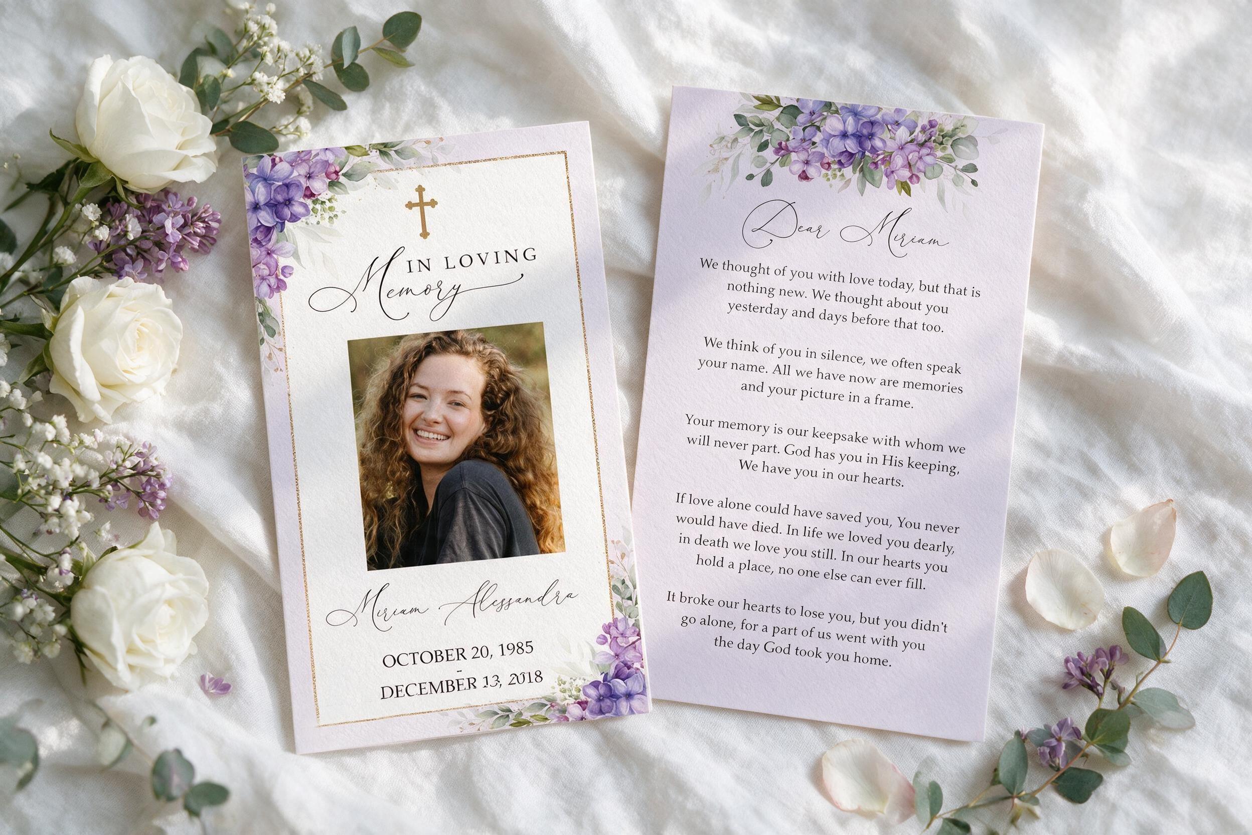 Purple Lilac Floral Funeral Prayer Card Template (digital Download