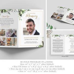 Editable Funeral Bundle Template Leaves Greenery For Men Botanical Celebration of Life Bundle Man Printable In Loving Memory Package #F116 image 2