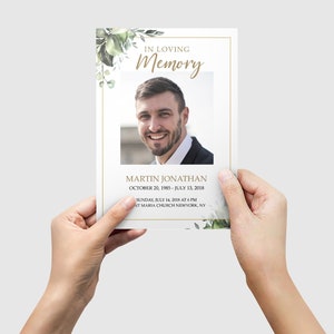 Editable Funeral Program Template, Funeral Memorial, Greenery Order Of Service, Celebration Of Life Program, Instant download