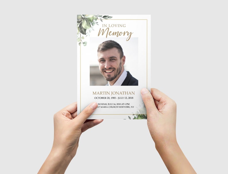 Editable Funeral Program Template, Funeral Memorial, Greenery Order Of Service, Celebration Of Life Program, Instant download