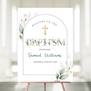 Editable Greenery Baptism Welcome Sign Template Greenery Arch Gold Baptism Welcome Poster Printable Baptism Poster, INSTANT Download, #BP98