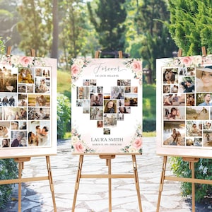 Heart Funeral Collage Template, Set of 3 Funeral Photo Collage Bundle, Funeral Welcome Sign Memorial Poster, Easel Display Memorial #F21CL