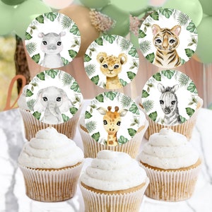 Editable Cupcake Toppers Jungle Baby Shower Template Safari Animals Baby Shower Food Decoration Printable Topper  Instant Download #BB55