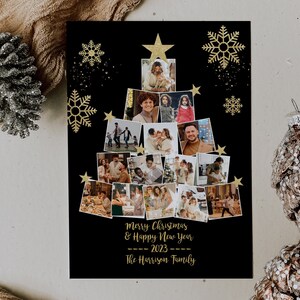 C3 Merry Christmas Photo Collage Card Template, Christmas Card Corjl, Holiday Card Template, Christmas Tree Photo Card Collage Template