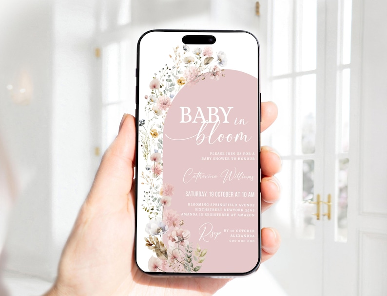 Editable Baby in Bloom Baby Shower Invitation Template Smartphone Baby ...