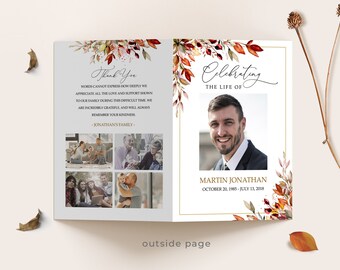 Editable Funeral Program Template, Funeral Memorial, Autumn Order Of Service, Celebration Of Life Program, Instant download #F18