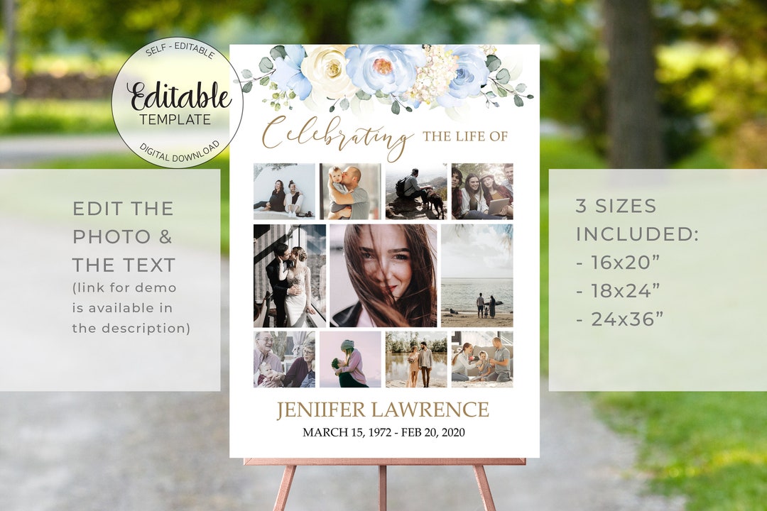 Editable Funeral Sign Template Editable Memorial Service Sign Dusty ...
