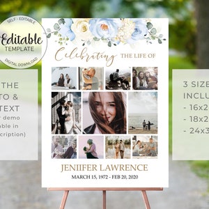 Editable Funeral Sign Template Editable Memorial Service Sign Dusty Blue Funeral Welcome Sign Funeral Memorial Poster Funeral Sign #F29