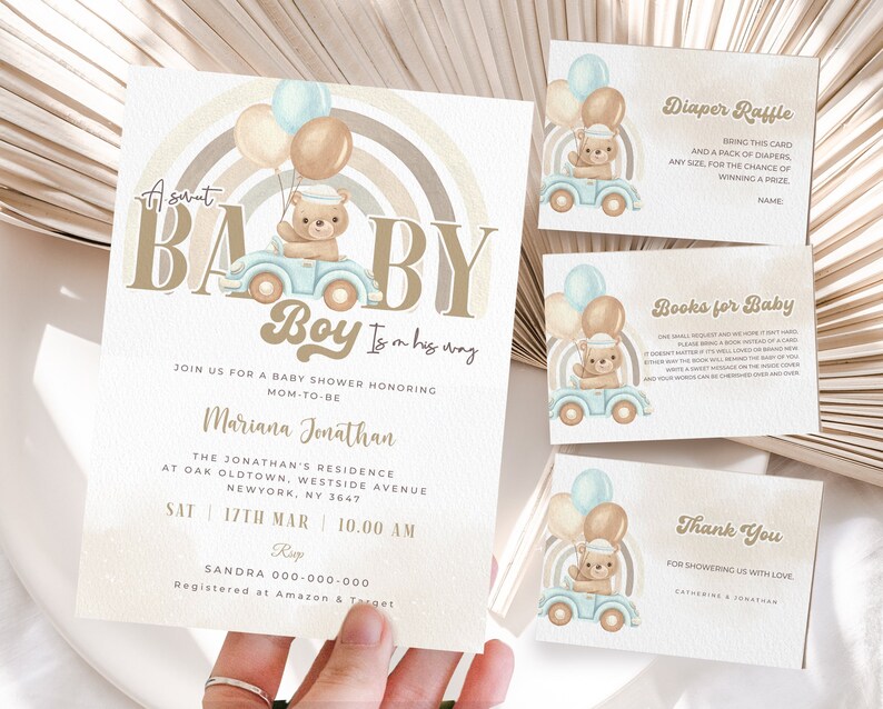 Editable Bear Baby Shower Invitation Template, Baby Boy is on His Way ...