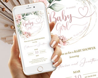 Digital Baby Shower Evite Template, Electronic Baby Shower Invitation, Baby Girl Baby Shower Digital Invitation, Instant Download #BB23