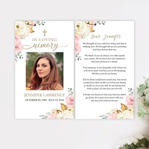Editable funeral prayer card template pink blush roses, floral memorial prayer card, funeral prayer card printable 2"x3,5" & 3"x5" F17