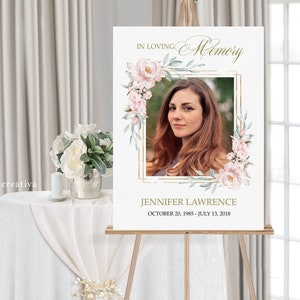 Funeral Welcome Sign Template, Pink Rose Memorial Service Sign, Celebration of Life, Funeral Memorial Poster Funeral Sign #F109