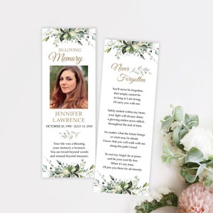 Modèle modifiable de marque-page funéraire, marque-page verdure célébration de la vie, cartes souvenir funéraire, carte commémorative du souvenir F12
