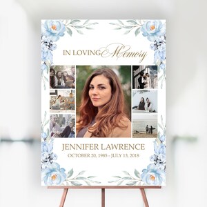 Editable Funeral sign template blue rose collage, memorial service sign, funeral welcome sign, funeral memorial poster, funeral sign FS103