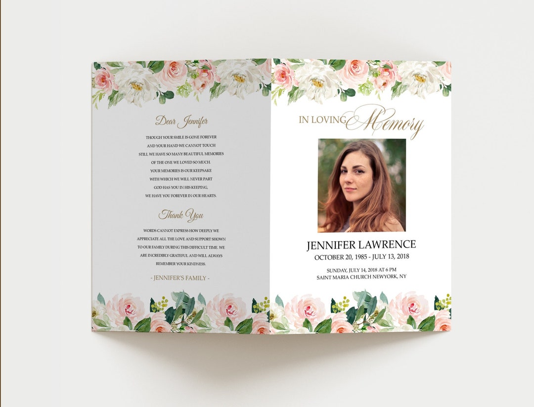 Editable BLUSH PINK Floral Funeral Program Template Celebrating the ...