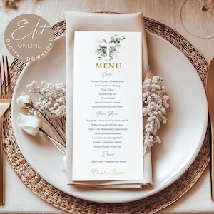 Modello di menu per il BATTESIMO, menu per la cena della Prima Comunione, modello di menu per il battesimo del Greenery, modello di menu stampabile modificabile istantaneo #BP36