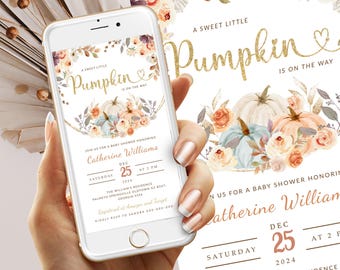 A Little Pumpkin Smartphone Baby Shower Invitation template, Pumpkin Baby Shower Template Evite, Baby Shower E-vite, Editable invite #BB66