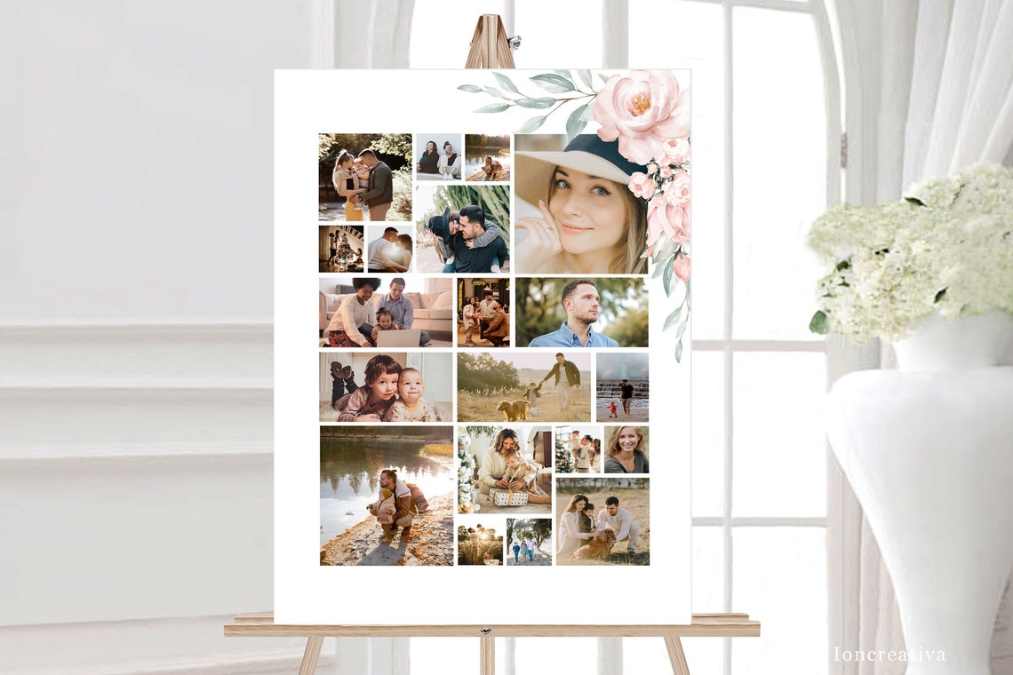 Editable SET Funeral Sign Collage Templates, Blush Pink Funeral Photo ...