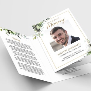 Editable Funeral Program Template, Funeral Memorial, Greenery Order Of Service, Celebration Of Life Program, Instant download