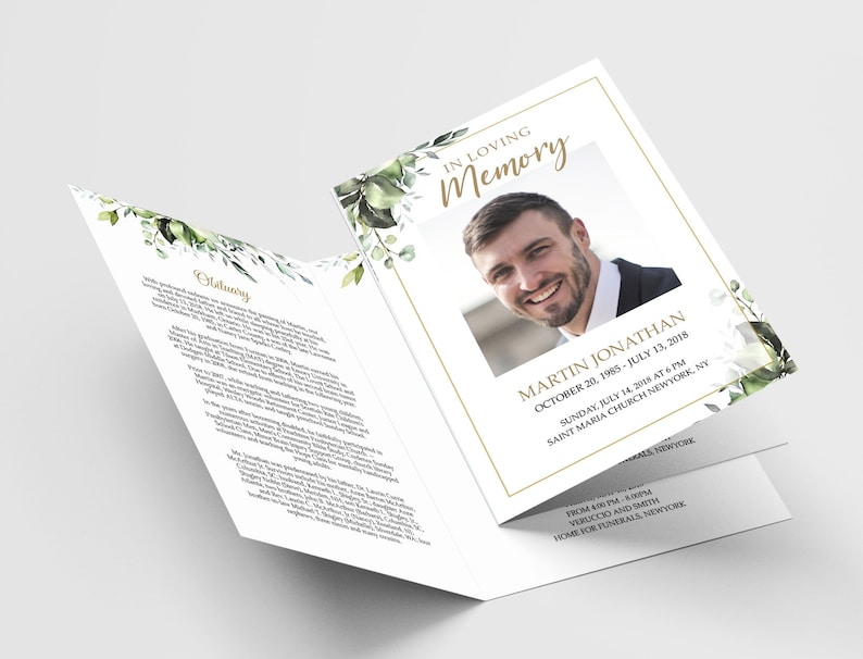 Editable Funeral Program Template, Funeral Memorial, Greenery Order Of Service, Celebration Of Life Program, Instant download