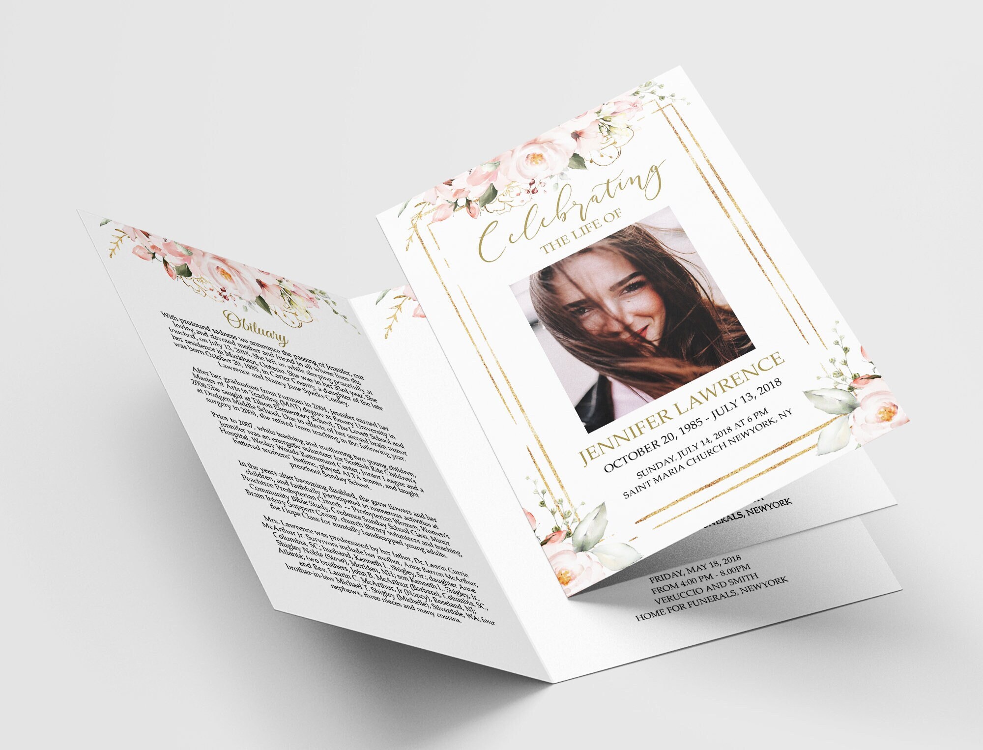 Blush Pink Rose Funeral Program Template: Editable Celebration of Life ...