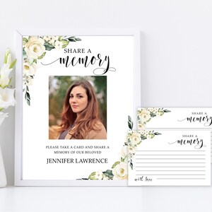 Cartes mémoire Partager une rose blanche et inscription Carte mémoire funéraire imprimable Partager une carte mémoire funéraire Carte mémoire funéraire Floral White Flower #f15