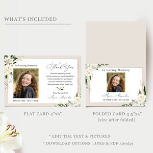 Funeral Thank You Card Template White Lily Roses, Editable Sympathy ...
