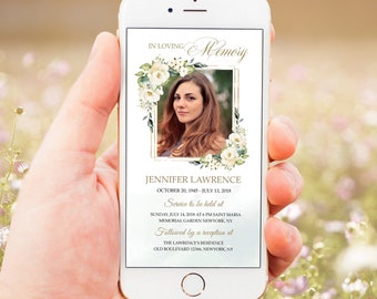 White Roses Funeral Evite Funeral Announcement Digital Invites Electronic Funeral Memorial Template Smartphone Funeral Evite #F15