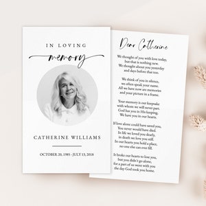 Sjabloon voor minimale begrafenis gebedskaart met foto, zwart-wit gebedskaart, herdenkingsgebedskaart, INSTANT DOWNLOAD #F72