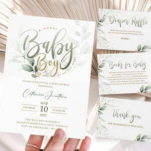 Editable Greenery Baby Boy Baby Shower Invitation Template,  It's a Boy Green invite Instant Download Eucalyptus Printable invite #BB184