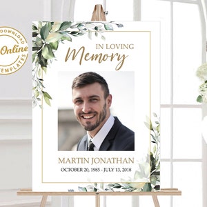 Funeral Welcome Sign Template, Greenery Eucalyptus Memorial Service Sign, Celebration of Life,  Memorial Poster Funeral Sign For Man