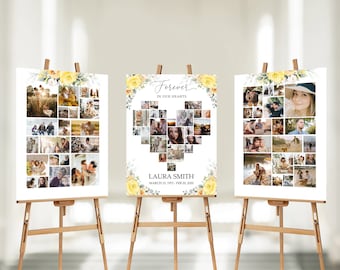 Beerdigung Foto Collage Zeichen Set Vorlagen Funeral Willkommensschild, herzförmige Feier des Lebens in liebevoller Erinnerung Gedenkposter Größe #F41CL