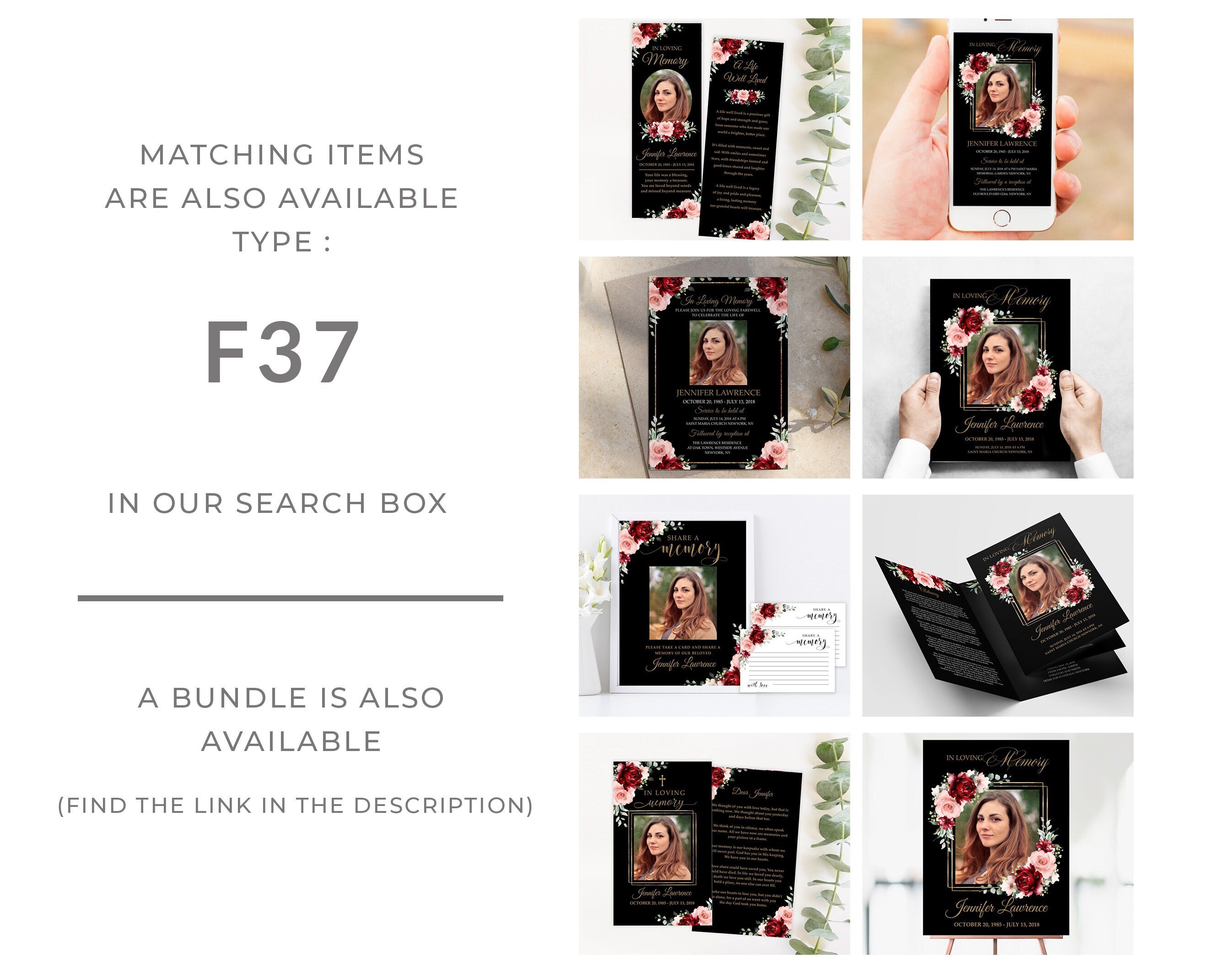 Editable Funeral Sign Black Gold Red Roses Template, Memorial Service ...