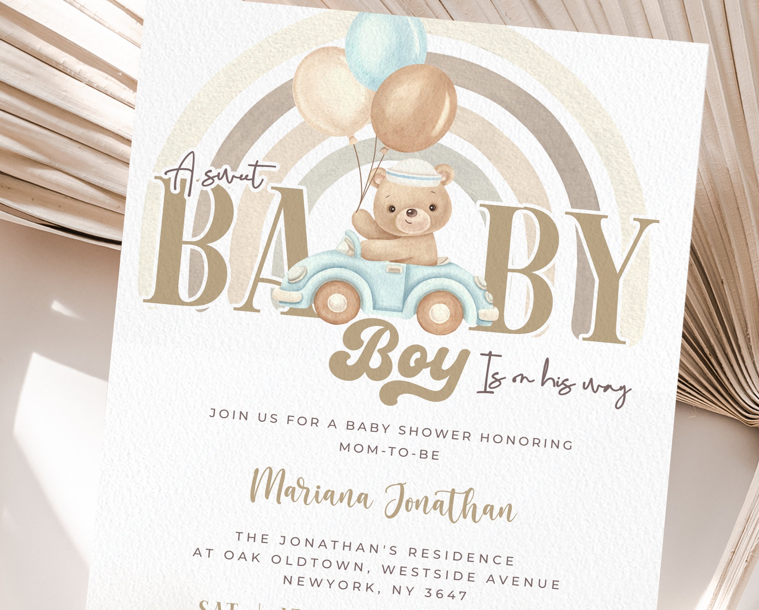 Editable Bear Baby Shower Invitation Template, Baby Boy is on His Way ...