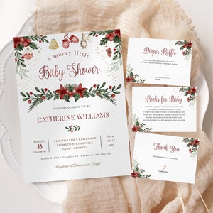 A Merry Little Baby Shower Invitation Template Set. Winter Baby Shower, Christmas Baby Shower, Holiday Christmas Winter Baby Shower #BB392