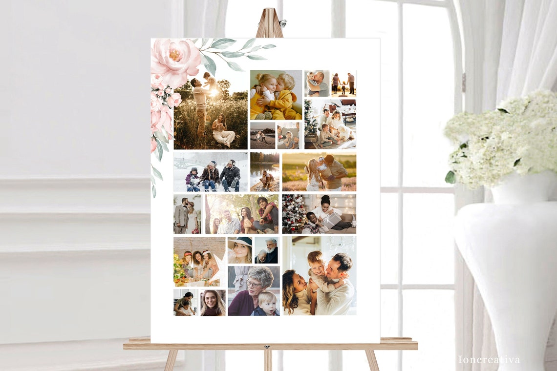 Editable SET Funeral Sign Collage Templates, Blush Pink Funeral Photo ...