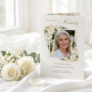 Editable White Lily Funeral Program Template, In Loving Memory Order of Service (Digital Download) F15