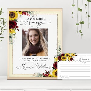 Girasol amarillo Comparte una tarjeta de memoria y firma Tarjeta de memoria funeraria Amarillo imprimible Comparte una tarjeta de memoria Tarjeta de memoria funeraria Flor #F48