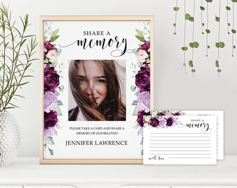 Tarjetas de memoria funerarias de rosa púrpura y signo Tarjeta de memoria funeraria Editable Compartir una tarjeta de memoria Tarjeta de memoria funeraria Flor # F26