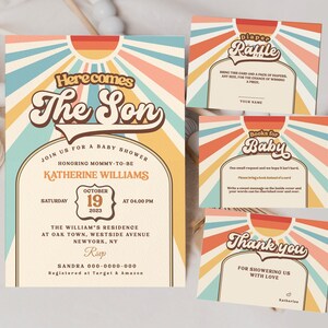 Editable Sunshine Baby Shower Invitation, Here Comes the Son Baby Shower Invite, Boy Sonshine Baby Shower, Boho Sunshine Shower #BB195