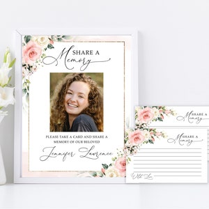 F21 Compartir tarjetas de memoria y firmar rubor rosa rosa, tarjeta de memoria funeraria, rosa imprimible compartir una tarjeta de memoria, tarjeta de memoria funeraria flor floral