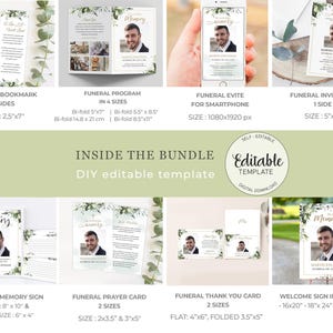 Editable Funeral Bundle Template Leaves Greenery For Men Botanical Celebration of Life Bundle Man Printable In Loving Memory Package #F116 image 8